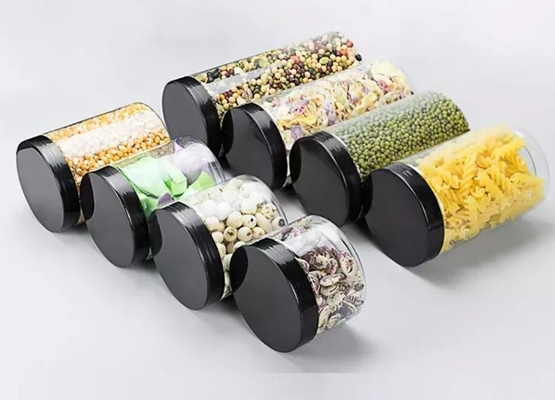 Pusta zakrętka 400 ml plastikowy słoik przezroczysty, wielokrotnego napełniania z czarną pokrywką
