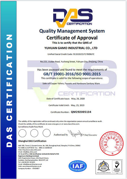 Chiny YUHUAN GAMO INDUSTRY CO.,Ltd Certyfikaty